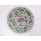 A Chinese Celadon famille rose dish , decorated with exotic birds,