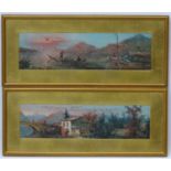 Indistinctly signed Late XIX Chinese School, Oil on board , a pair, Chinese Rural Scenes,