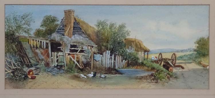 XIX English School, Watercolour and gouache, Farm yard scene with ducks and figures. - Image 3 of 3