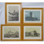 After Andre Durand (1807-1867), 4 reprint birdseye maple framed monochrome prints,