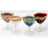 A set of 4 late 19th / early 20thC Venetian wine glasses with quatreform,