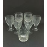 A collection of 7 clear glass pedestal drinking glasses ,