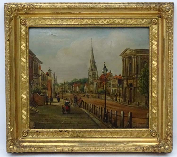 H Bright XIX, Oil on board, An East Anglian Town street scene, Signed lower right. - Image 3 of 5