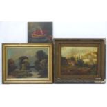 3 assorted oil paintings, ES Mon , oil on canvas , track past a cottage in the country, Morris ,