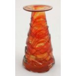 Mdina Art Glass : A Studio Art Glass vase of conical form with trailed decoration red and clear