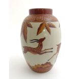 A 21stC Art Deco style Keralouve La Louviere '' Deer '' vase ,