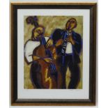 Marsha Hammel (1949), Coloured print, 'Duo ' 2 jazz musicians ,