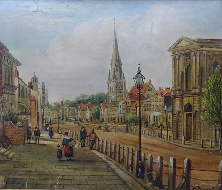 H Bright XIX, Oil on board, An East Anglian Town street scene, Signed lower right. - Image 4 of 5