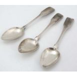 A set of 3 Irish silver fiddle pattern teaspoons , Hallmarked Dublin 1806 maker John Power .