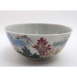 A small Chinese famille rose bowl, decorated with buildings and lake ,