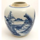 A Chinese blue and white ginger jar in the Kang Xi style,