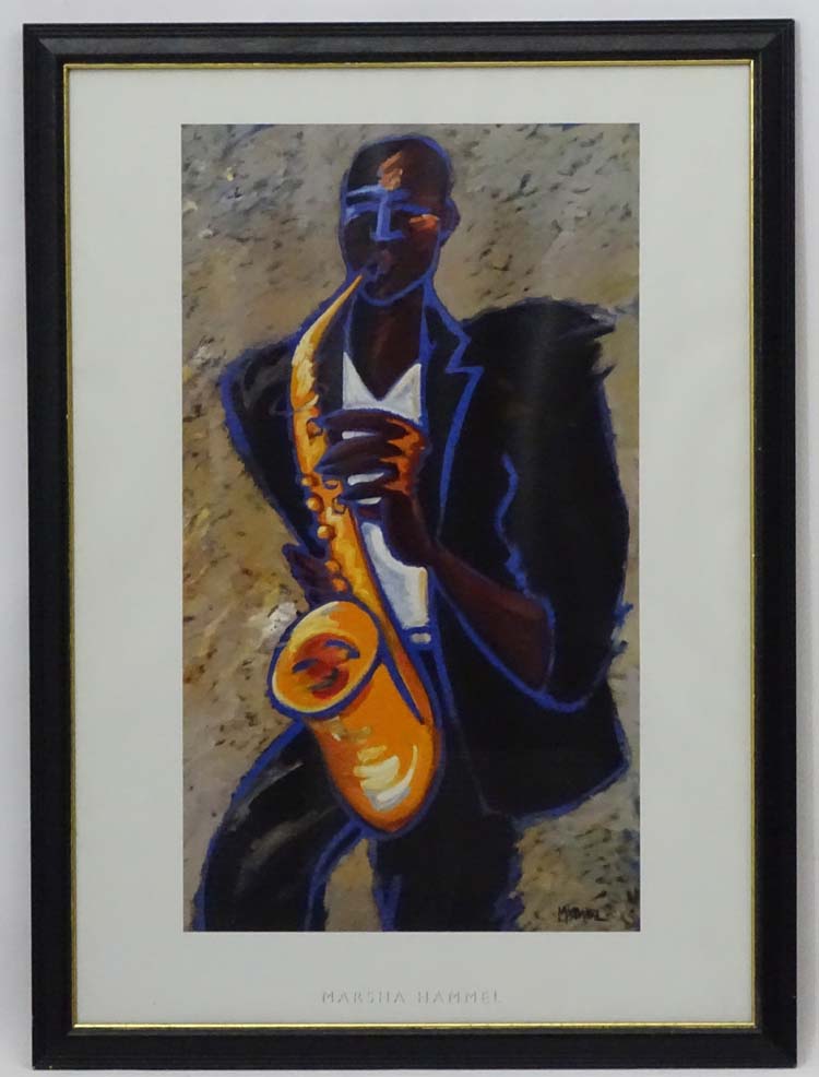 Marsha Hammel (1949), Coloured print, Jazz saxophone player / musician,