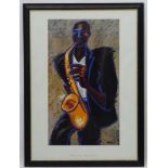 Marsha Hammel (1949), Coloured print, Jazz saxophone player / musician,