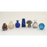 Studio / Art glass : assorted small glass vases and a mushroom formed paperweight,