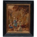 ' JW 1837 ', Watercolour and gum Arabic, Children playing in the country with a dog and puppy,