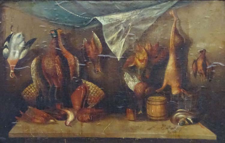 18 / 19th C English School, Oil on canvas laid on panel, A game larder with Snipe , Woodcock . - Image 3 of 3