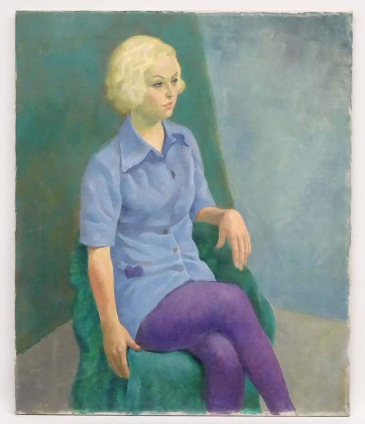 Roy Newby (1912-2011 ), Oil on canvas, ' Blonde in Blue 69', Titled verso and numbered ,