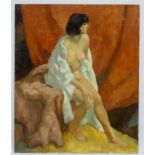 Roy Newby (1912-2011 ), Oil on board, ' Seated nude in white dressing gown 18 ',