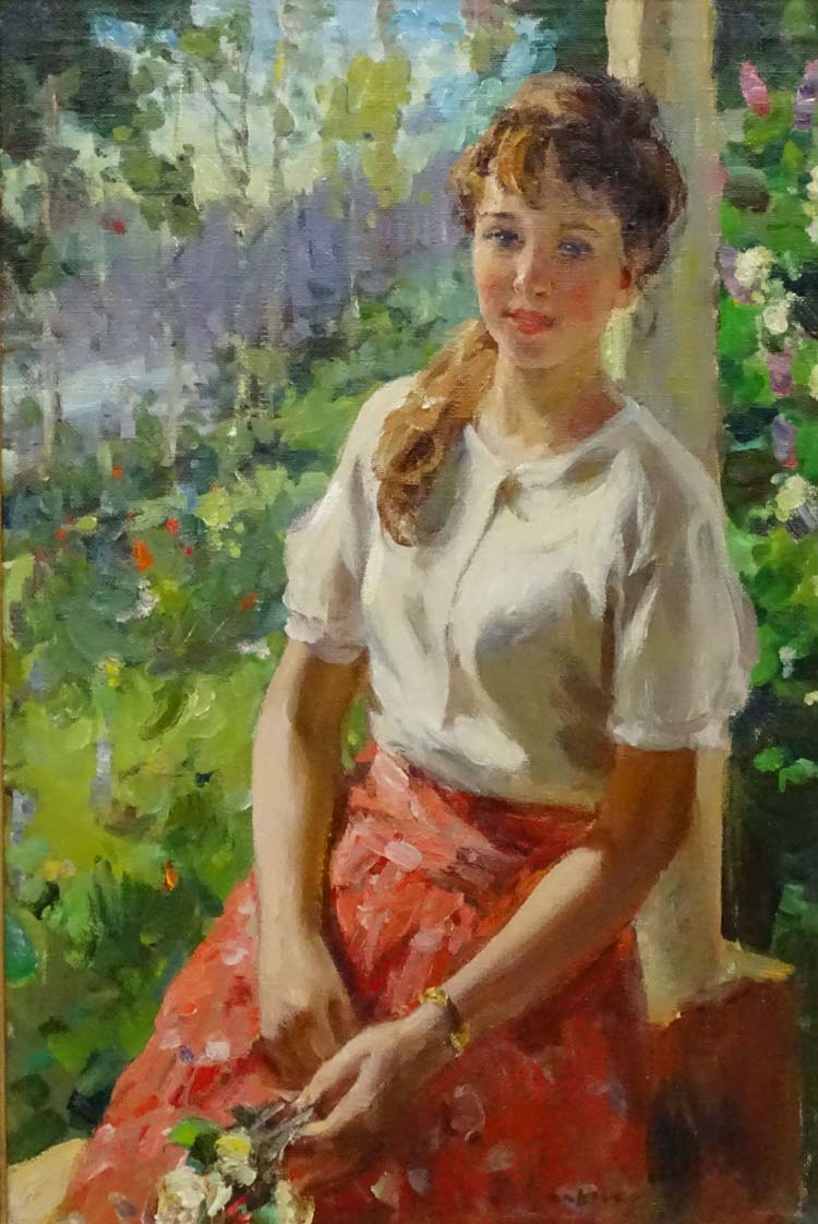 Lomakine Oleg Leonidovich (1924-2010), Russian School, Oil on Canvas, 'Young girl near the window', - Image 5 of 5