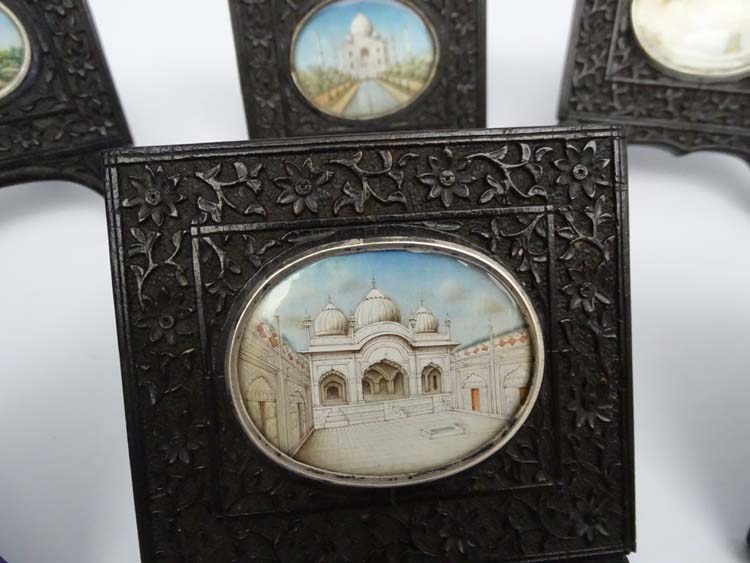 19 th c Indian Mughal School, 6 detailed watercolours on ivory , ovals , - Image 5 of 14