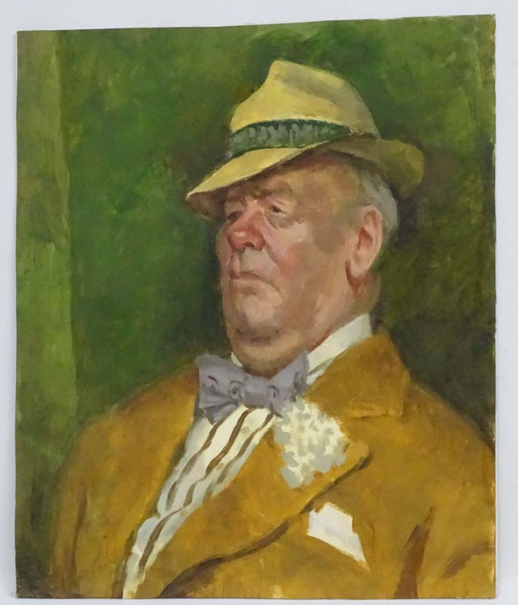 Roy Newby (1912-2011 ), Oil on card, ' Elderly Man , Bow Tie ', Titled verso and numbered 102 ,