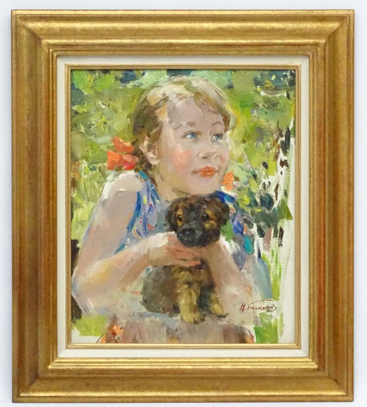 Nikolai Nikolaevich Baskakov (1918-1993), Russian School, Oil on canvas, "Little girl and her dog",