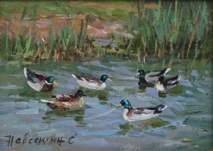 Sergei Nebessikhine (b.1964), Russian School, Oil on canvas, "Ducks on the lake", Signed lower-left. - Image 3 of 4