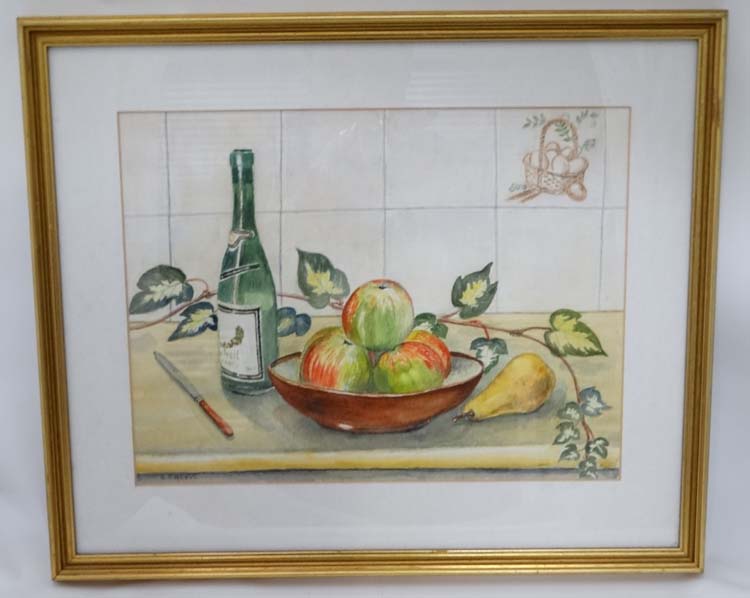 *Withdrawn from Auction * Watercolour of apples in bowl by Stanley C Reeves CONDITION: