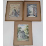 Charity Architectural School, Watercolour x 3, Gate house, Temple and religious interior.