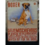 21st C metal sign 15 3/4" x 11 3/4" wide 'Boxer' 'Mischievous Playful' 'Watch for the Drool'