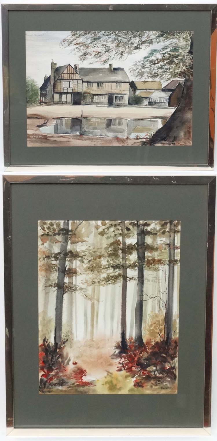 Gail Elson XX , Watercolour , a pair, View through trees and Tudor village house, Both signed lower,