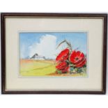Indistinctly Signed XX, Watercolour , Poppies in a cornfield , Signed lower right, 7 x 10 3/4.