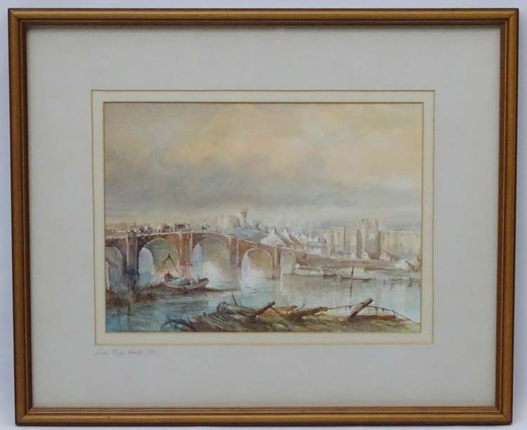 A Glynn Heard XX, Watercolour, ' Canton Bridge , Cardiff (1795) '( after JMW Turner ),