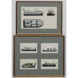 Militaria : A joint - mounted quadriptych of original profile portrait prints of US Navy & Army