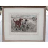 Henry Wilkinson signed print of setters in a landscape.