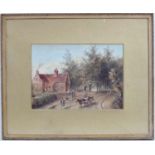 XIX English School, Watercolour, Horse and cart passing a house with figures, 5 x 7".