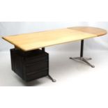 Vintage Retro : Herman Miller a large blonde oak topped desk with additional demi-lune section and