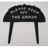 21st C Painted cast metal 'Please keep off the grass sign with spike CONDITION: