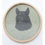 Oval print of black Terrier,