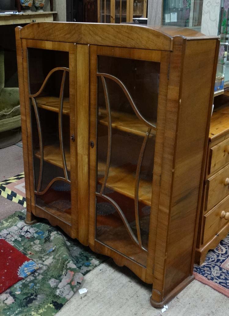 Art Nouveau walnut glazed display cabinet / bookcase CONDITION: Please Note - we - Image 4 of 4