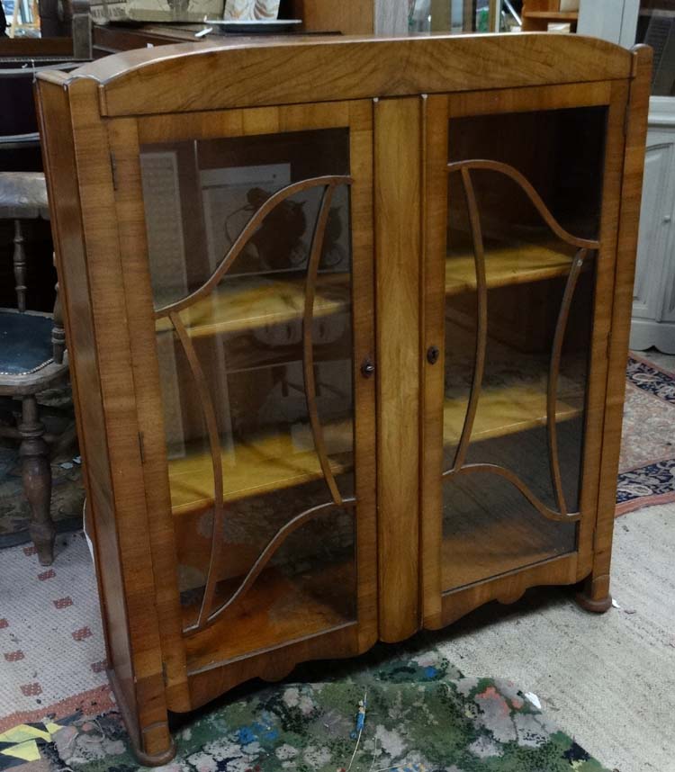 Art Nouveau walnut glazed display cabinet / bookcase CONDITION: Please Note - we