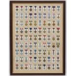 Militaria : A framed collection of 90 Player's cigarette cards , depicting Honours ,