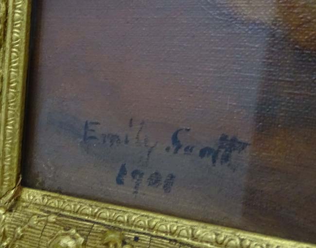 Emily Scott 1908, Oil on canvas, Sill life of fruit, Signed and dated lower left. - Image 5 of 5