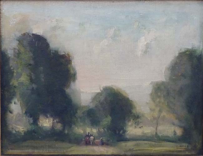 William George Robb (1872-1940), Oil on Canvas, Landscape with figures, Signed lower right. - Image 3 of 4