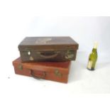 Two Suitcases : a Crocodile skin vanity case and leather case both with brass sprung locks ,