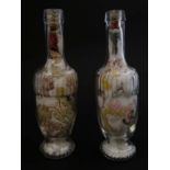 Two late 19thC / eary 20thC Folk art glass bottles filled with various fabric fragments and white