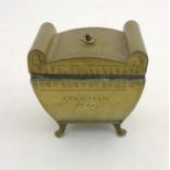 Decorative metalware : A 'Coleman 1769' Brass four footed caddy. 4 1/8" wide x 4" high x 3" deep.