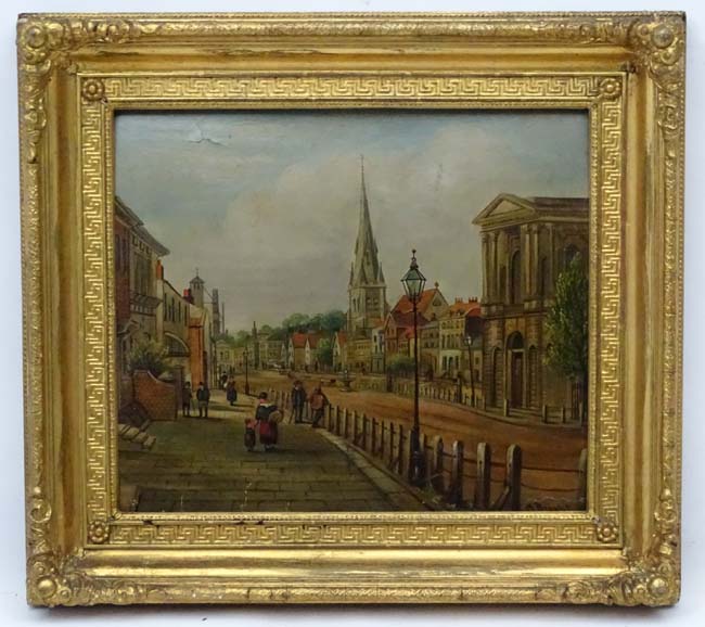 H Bright XIX, Oil on board, An East Anglian Town street scene, Signed lower right.