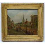 H Bright XIX, Oil on board, An East Anglian Town street scene, Signed lower right.