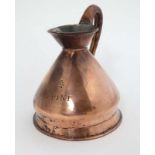 A 19thC copper 1/2 pint haystack / harvest jug measure bearing mark for E V Wiles & Co.